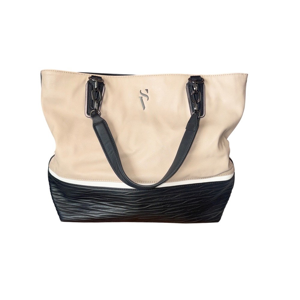 Simply Vera Vera Wang Colorblock Tote Bag Black Cream Textured Shoulder Bag